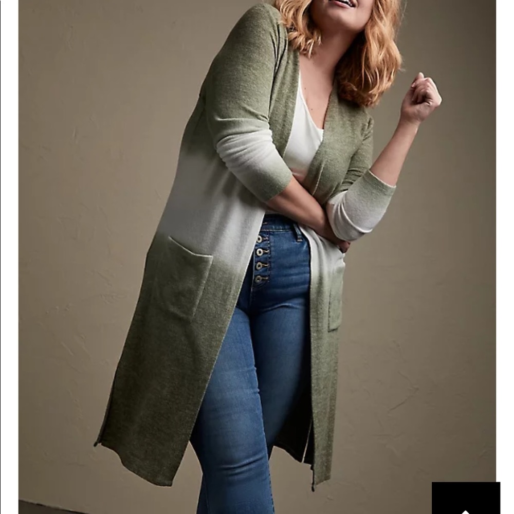 Super Soft Plush Olive Green Ombré Duster Cardigan